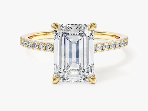 Emerald Cut Moissanite Engagement Ring with Pave Set Side Stones (3.00 CT)