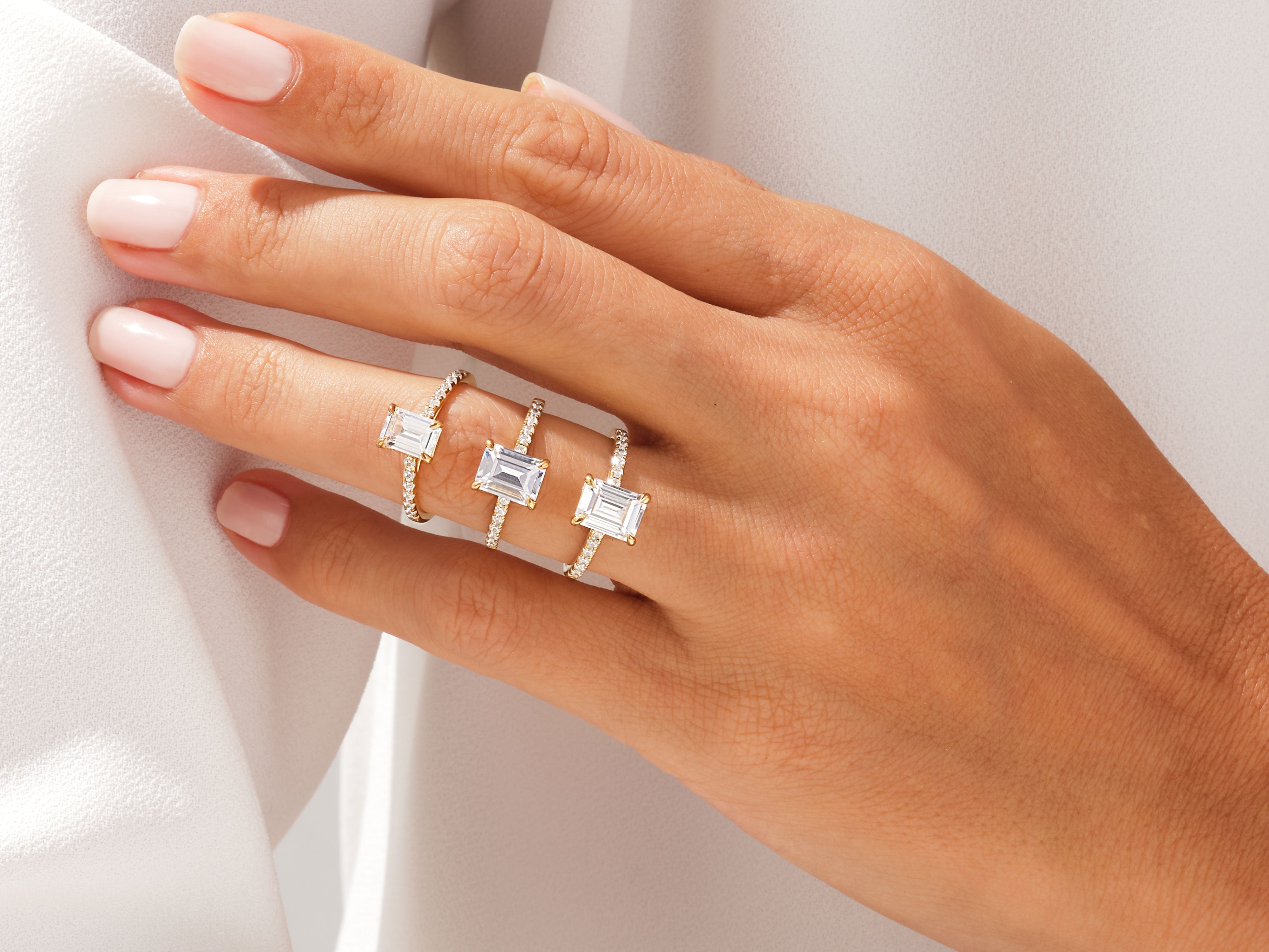 Emerald Cut Moissanite Engagement Ring with Pave Set Side Stones (1.00 CT)