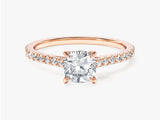 Cushion Cut Moissanite Engagement Ring with Pave Set Side Stones (1.00 CT)