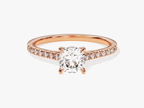Cushion Cut Diamond Engagement Ring with Pave Set Side Stones (1.00 CT)
