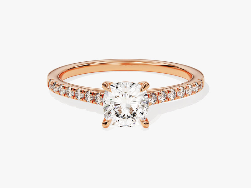 Cushion Cut Diamond Engagement Ring with Pave Set Side Stones (1.00 CT)