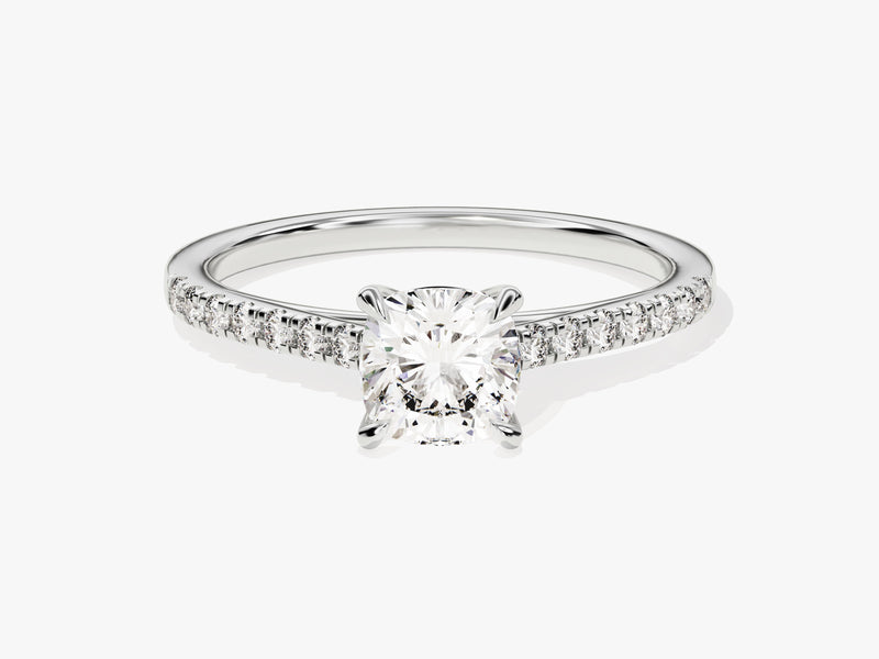 Cushion Cut Lab Grown Diamond Engagement Ring with Pave Set Side Stones (1.00 CT)