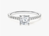 Cushion Cut Moissanite Engagement Ring with Pave Set Side Stones (1.00 CT)