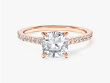 Cushion Cut Moissanite Engagement Ring with Pave Set Side Stones (1.50 CT)