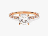 Cushion Cut Lab Grown Diamond Engagement Ring with Pave Set Side Stones (1.50 CT)
