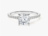 Cushion Cut Moissanite Engagement Ring with Pave Set Side Stones (1.50 CT)