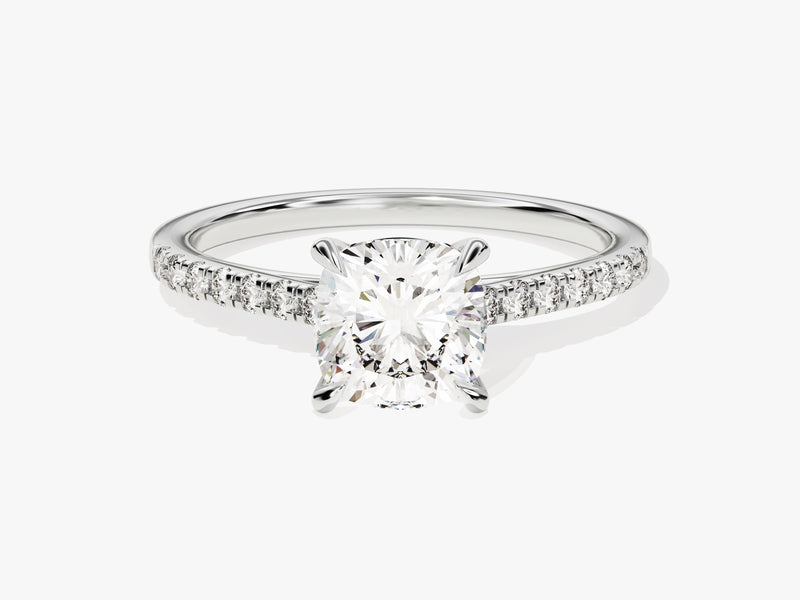 Cushion Cut Moissanite Engagement Ring with Pave Set Side Stones (1.50 CT)