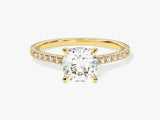 Cushion Cut Lab Grown Diamond Engagement Ring with Pave Set Side Stones (1.50 CT)