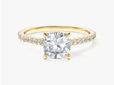 Cushion Cut Moissanite Engagement Ring with Pave Set Side Stones (1.50 CT)