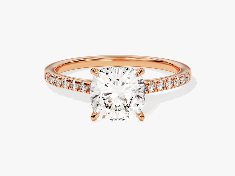 Cushion Cut Moissanite Engagement Ring with Pave Set Side Stones (2.00 CT)