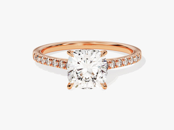 Cushion Cut Lab Grown Diamond Engagement Ring with Pave Set Side Stones (2.00 CT)