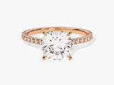 Cushion Cut Moissanite Engagement Ring with Pave Set Side Stones (3.00 CT)