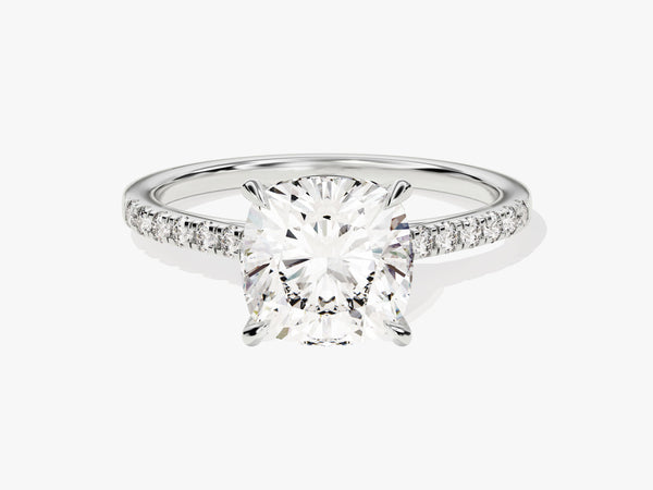 Cushion Cut Moissanite Engagement Ring with Pave Set Side Stones (3.00 CT)