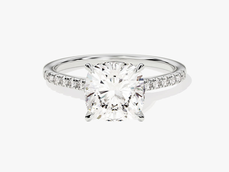 Cushion Cut Moissanite Engagement Ring with Pave Set Side Stones (3.00 CT)