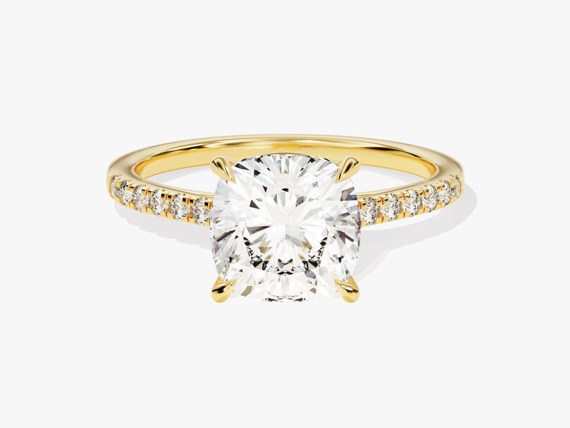 Cushion Cut Moissanite Engagement Ring with Pave Set Side Stones (3.00 CT)