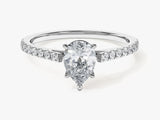Pear Cut Moissanite Engagement Ring with Pave Set Side Stones (1.00 CT)