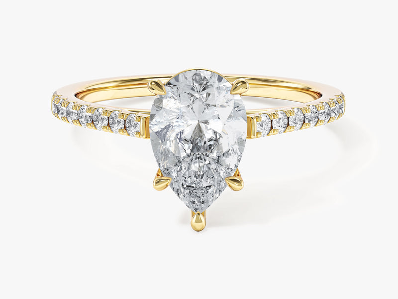 Pear Cut Moissanite Engagement Ring with Pave Set Side Stones (1.50 CT)