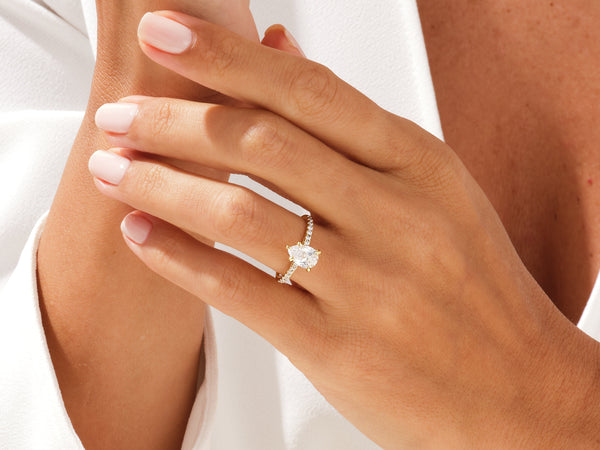 Pear Cut Moissanite Engagement Ring with Pave Set Side Stones (2.00 CT)