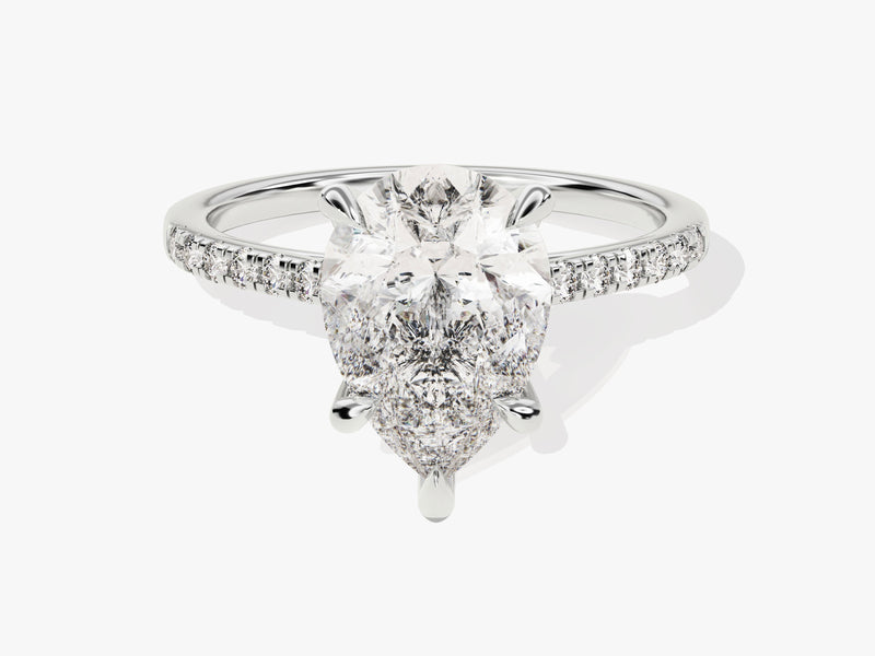 Pear Cut Diamond Engagement Ring with Pave Set Side Stones (3.00 CT)