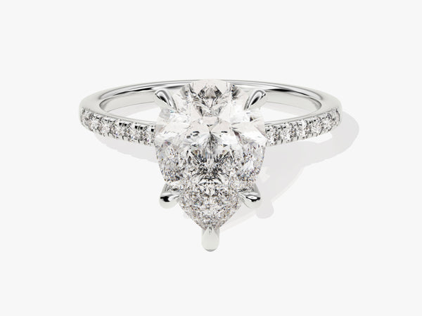 Pear Cut Lab Grown Diamond Engagement Ring with Pave Set Side Stones (3.00 CT)