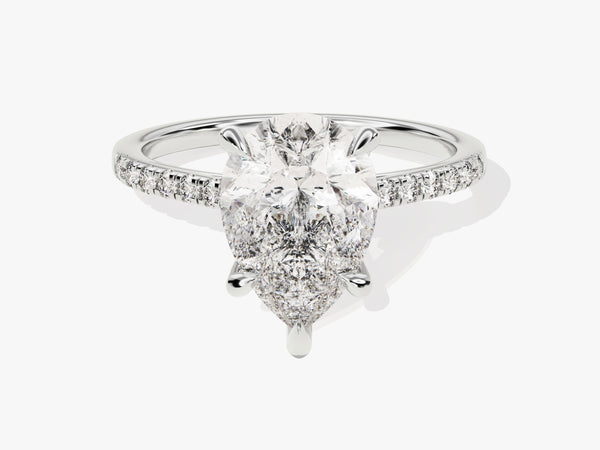 Pear Cut Moissanite Engagement Ring with Pave Set Side Stones (3.00 CT)