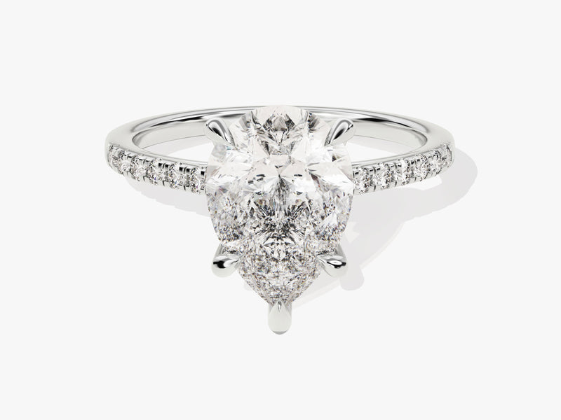 Pear Cut Moissanite Engagement Ring with Pave Set Side Stones (3.00 CT)