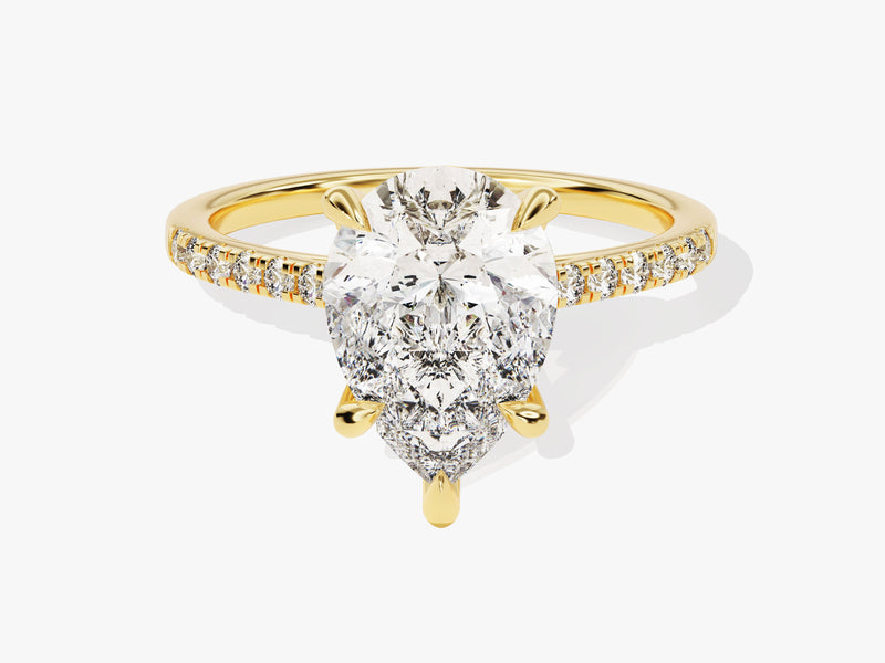 Pear Cut Moissanite Engagement Ring with Pave Set Side Stones (3.00 CT)