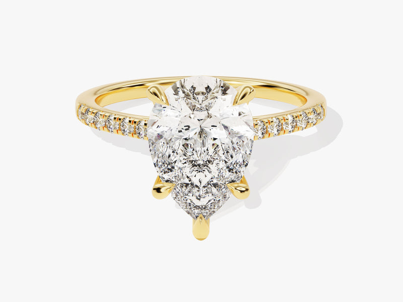 Pear Cut Lab Grown Diamond Engagement Ring with Pave Set Side Stones (3.00 CT)