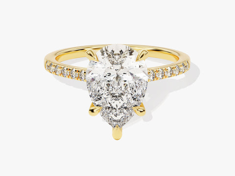 Pear Cut Moissanite Engagement Ring with Pave Set Side Stones (3.00 CT)