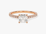 Asscher Cut Moissanite Engagement Ring with Pave Set Side Stones (1.00 CT)