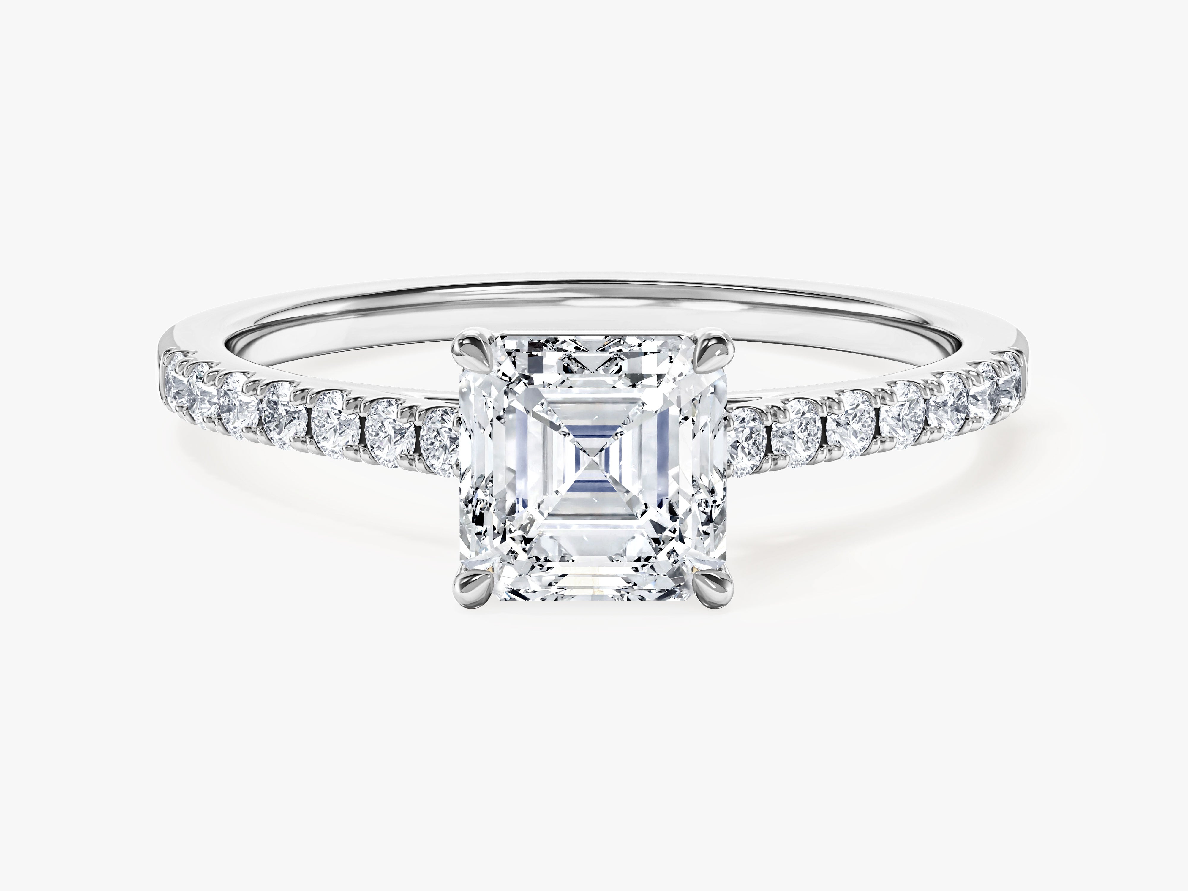 Asscher Cut Moissanite Engagement Ring with Pave Set Side Stones (1.00 CT)