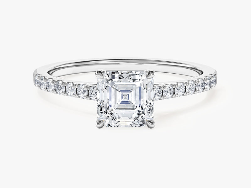 Asscher Cut Moissanite Engagement Ring with Pave Set Side Stones (1.00 CT)