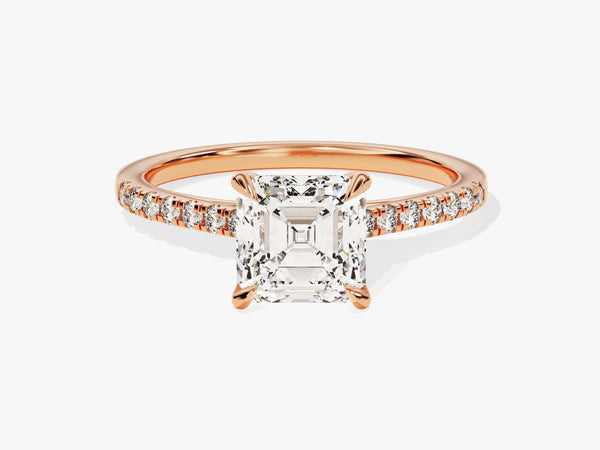 Asscher Cut Moissanite Engagement Ring with Pave Set Side Stones (1.50 CT)