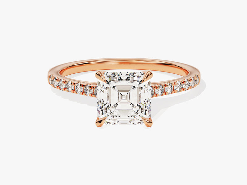 Asscher Cut Moissanite Engagement Ring with Pave Set Side Stones (1.50 CT)