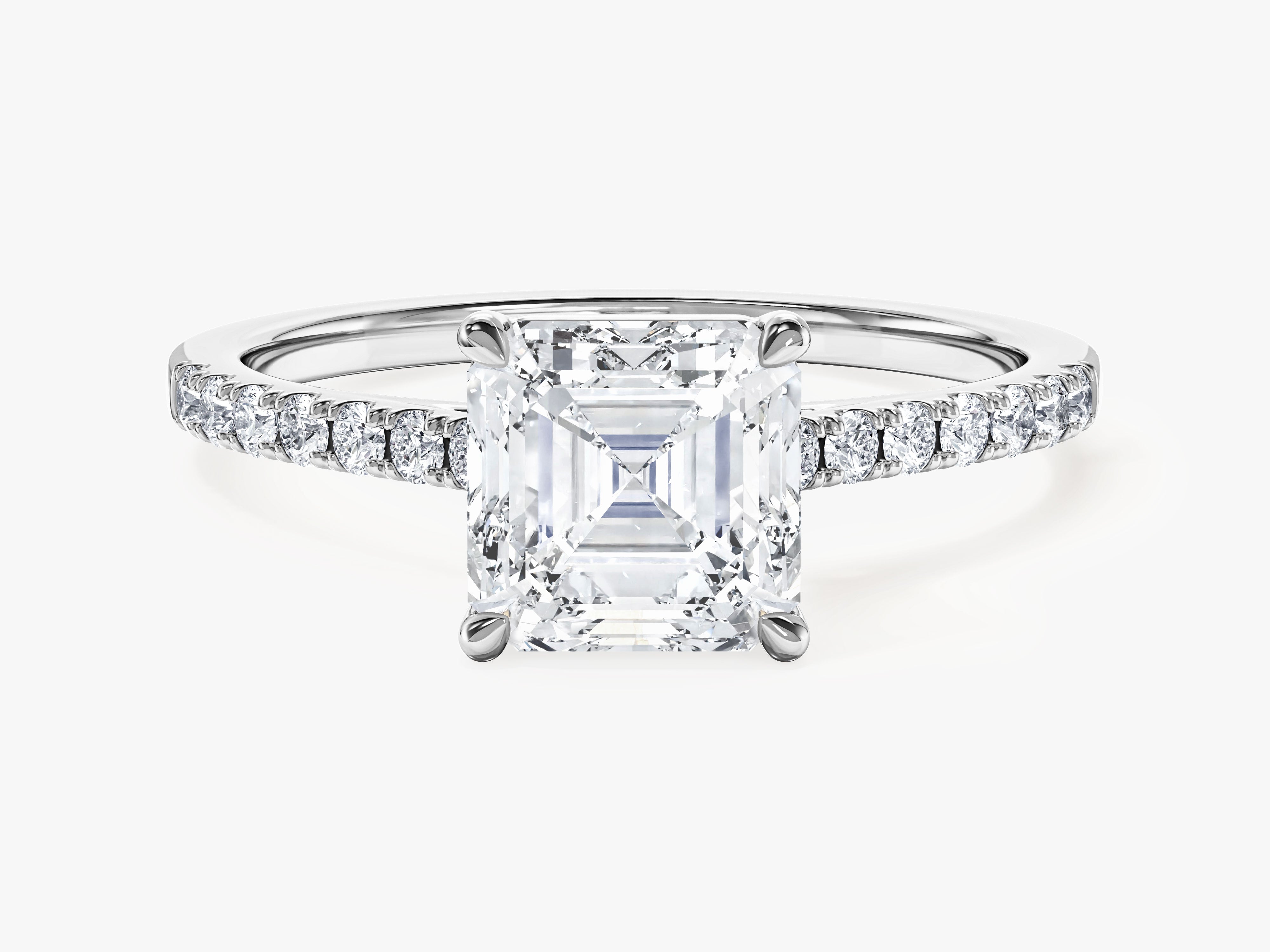 Asscher Cut Moissanite Engagement Ring with Pave Set Side Stones (1.50 CT)