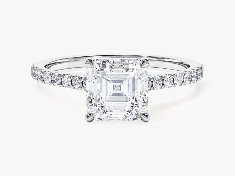 Asscher Cut Moissanite Engagement Ring with Pave Set Side Stones (1.50 CT)