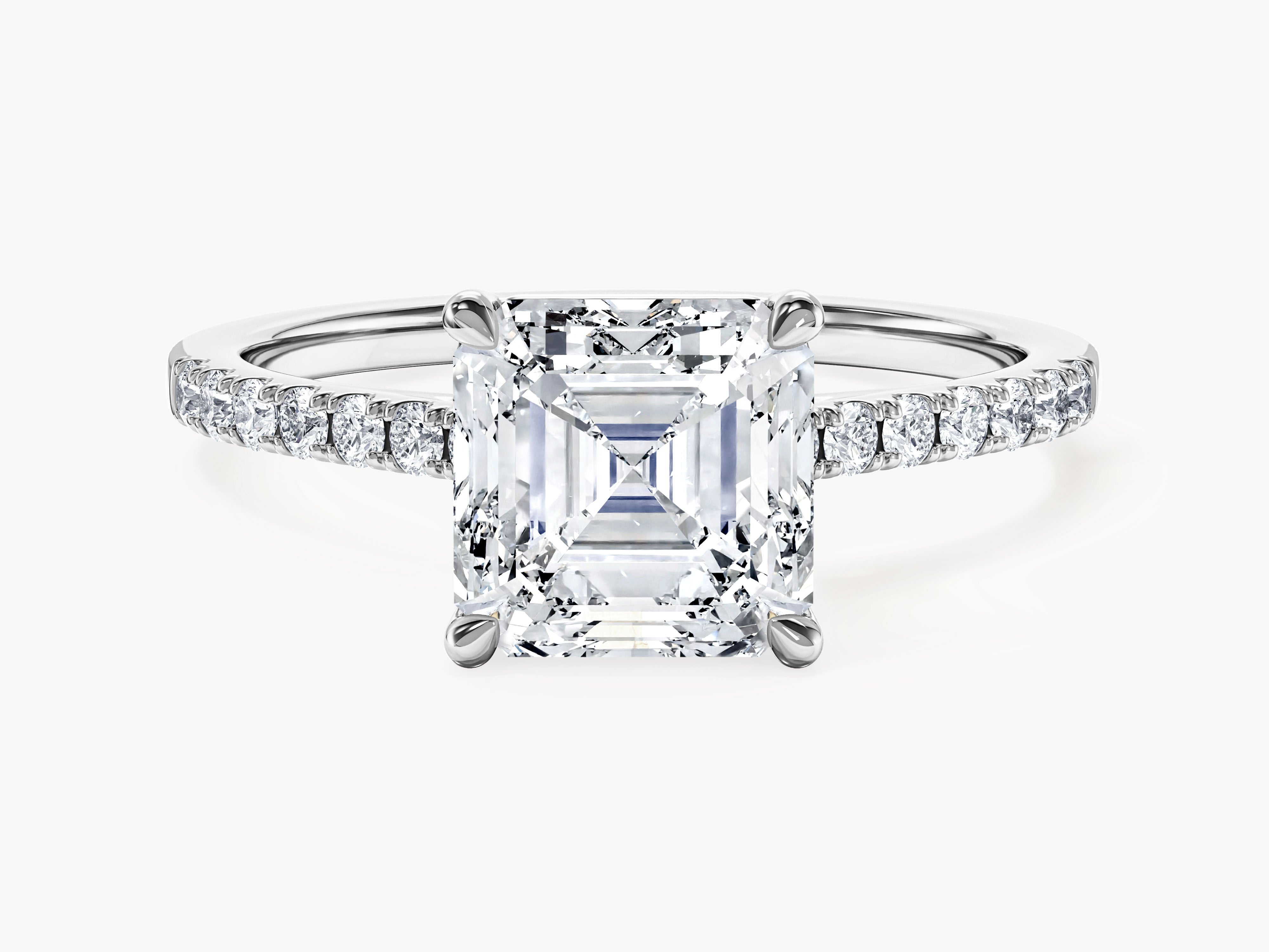 Asscher Cut Moissanite Engagement Ring with Pave Set Side Stones (2.00 CT)