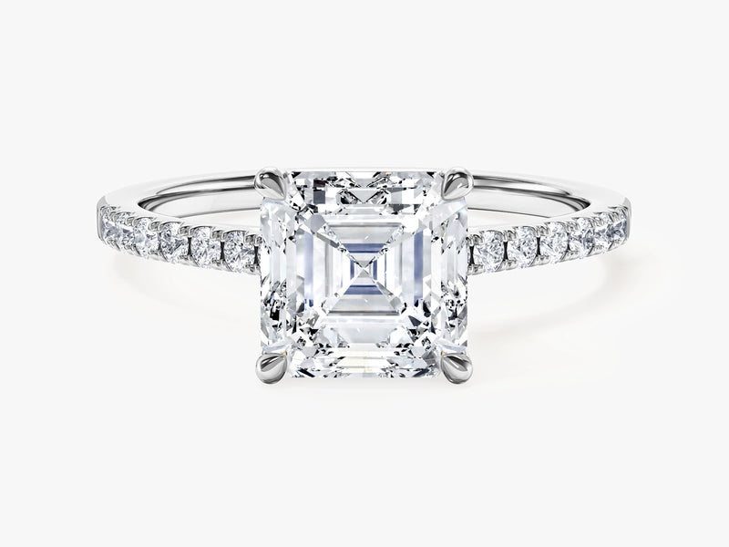 Asscher Cut Moissanite Engagement Ring with Pave Set Side Stones (2.00 CT)