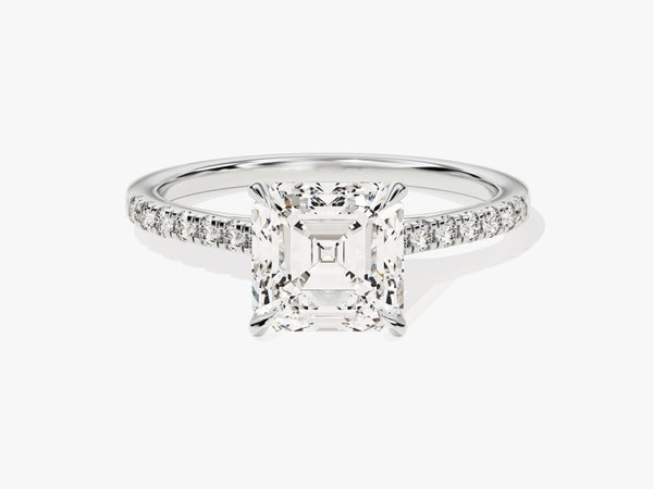 Asscher Cut Moissanite Engagement Ring with Pave Set Side Stones (2.00 CT)