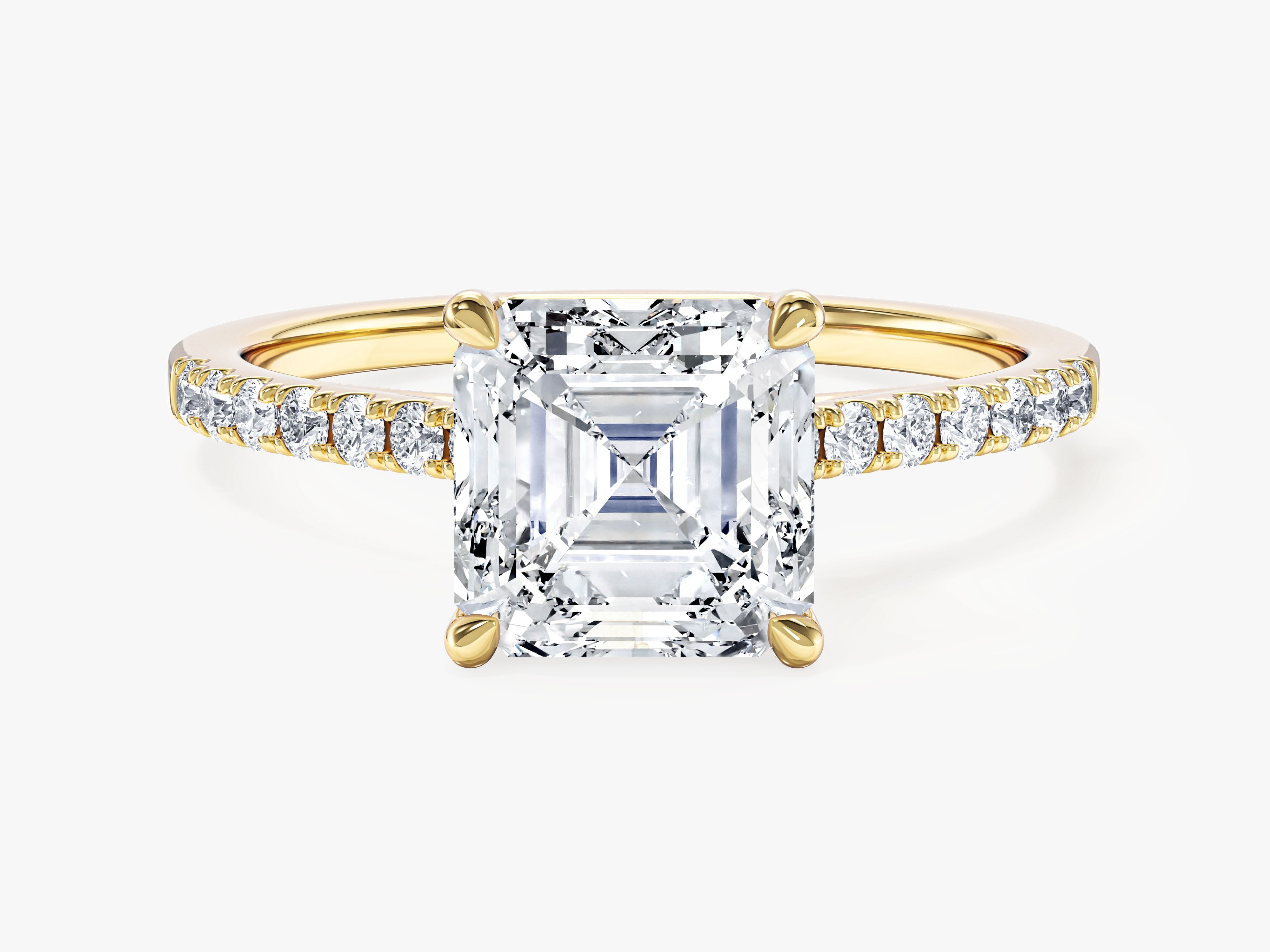 Asscher Cut Moissanite Engagement Ring with Pave Set Side Stones (2.00 CT)