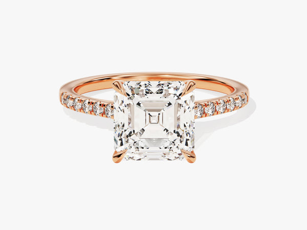 Asscher Cut Moissanite Engagement Ring with Pave Set Side Stones (3.00 CT)