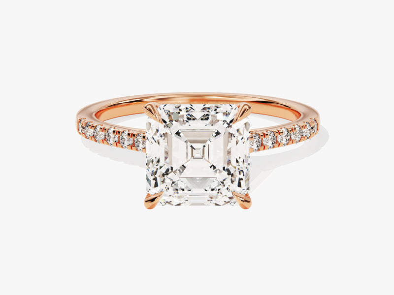 Asscher Cut Moissanite Engagement Ring with Pave Set Side Stones (3.00 CT)