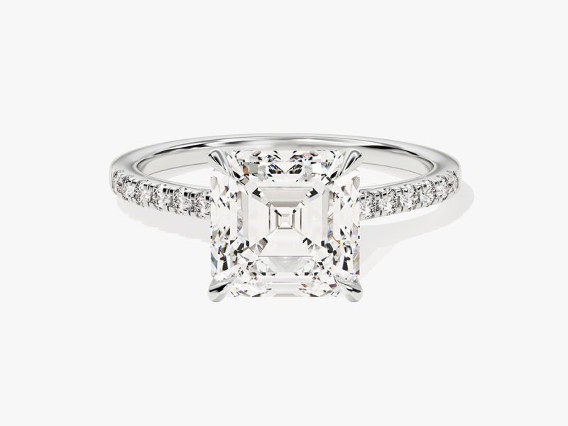 Asscher Cut Moissanite Engagement Ring with Pave Set Side Stones (3.00 CT)