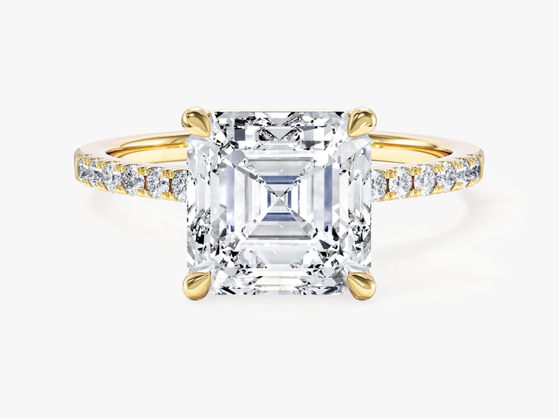 Asscher Cut Lab Grown Diamond Engagement Ring with Pave Set Side Stones (3.00 CT)