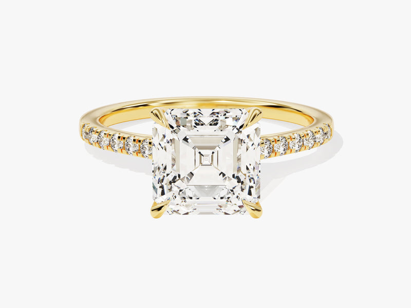 Asscher Cut Moissanite Engagement Ring with Pave Set Side Stones (3.00 CT)