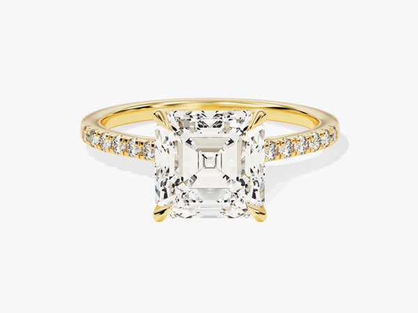 Asscher Cut Lab Grown Diamond Engagement Ring with Pave Set Side Stones (3.00 CT)