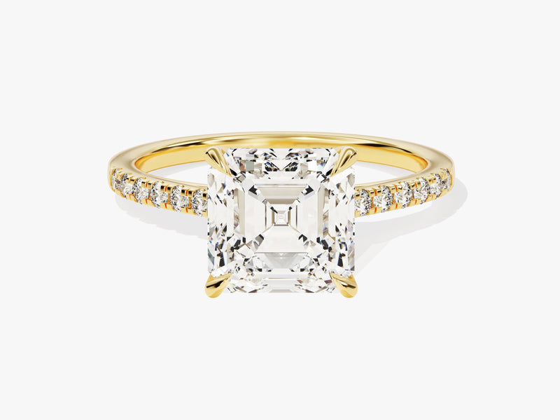Asscher Cut Lab Grown Diamond Engagement Ring with Pave Set Side Stones (3.00 CT)