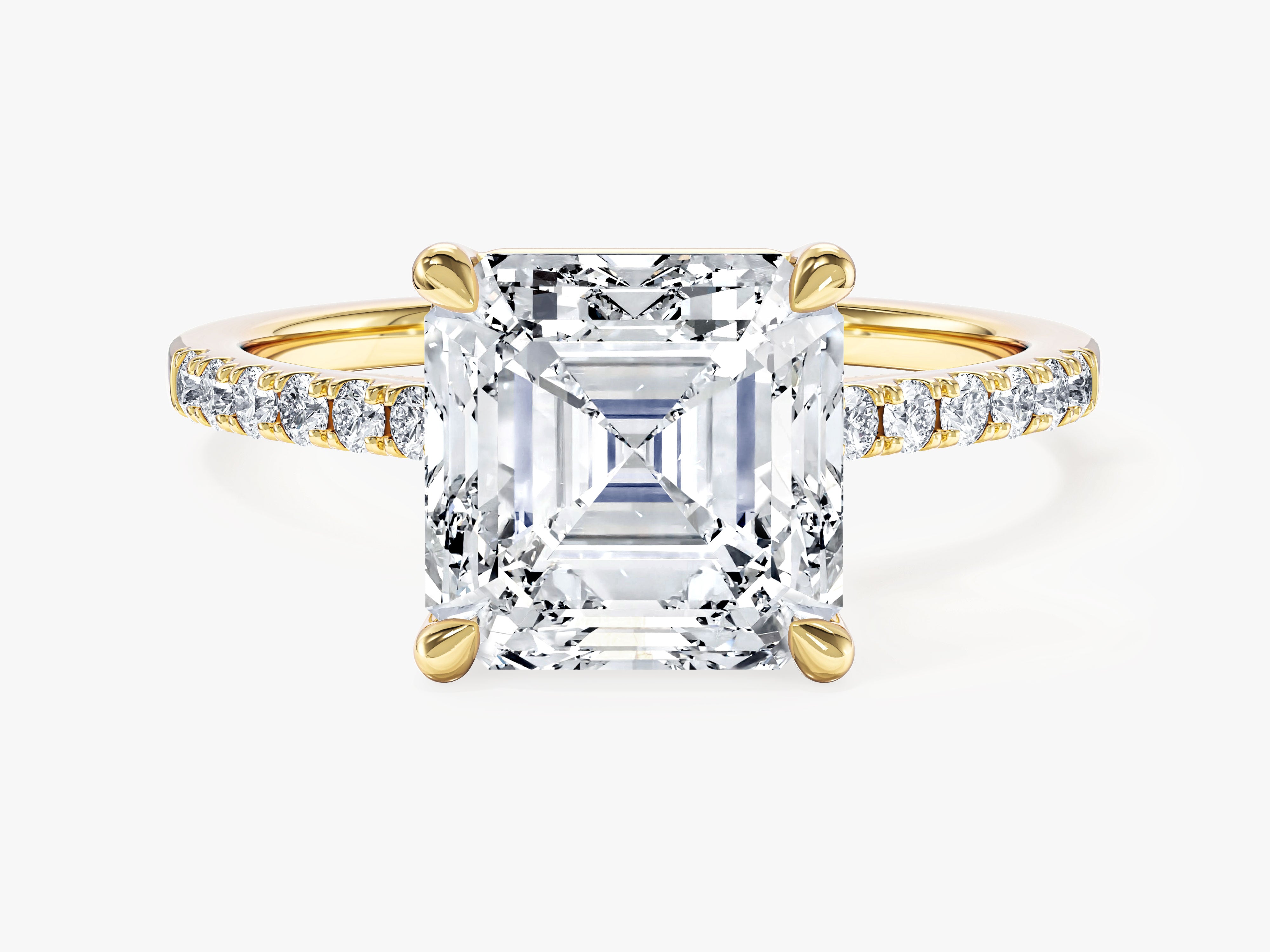 Asscher Cut Moissanite Engagement Ring with Pave Set Side Stones (3.00 CT)