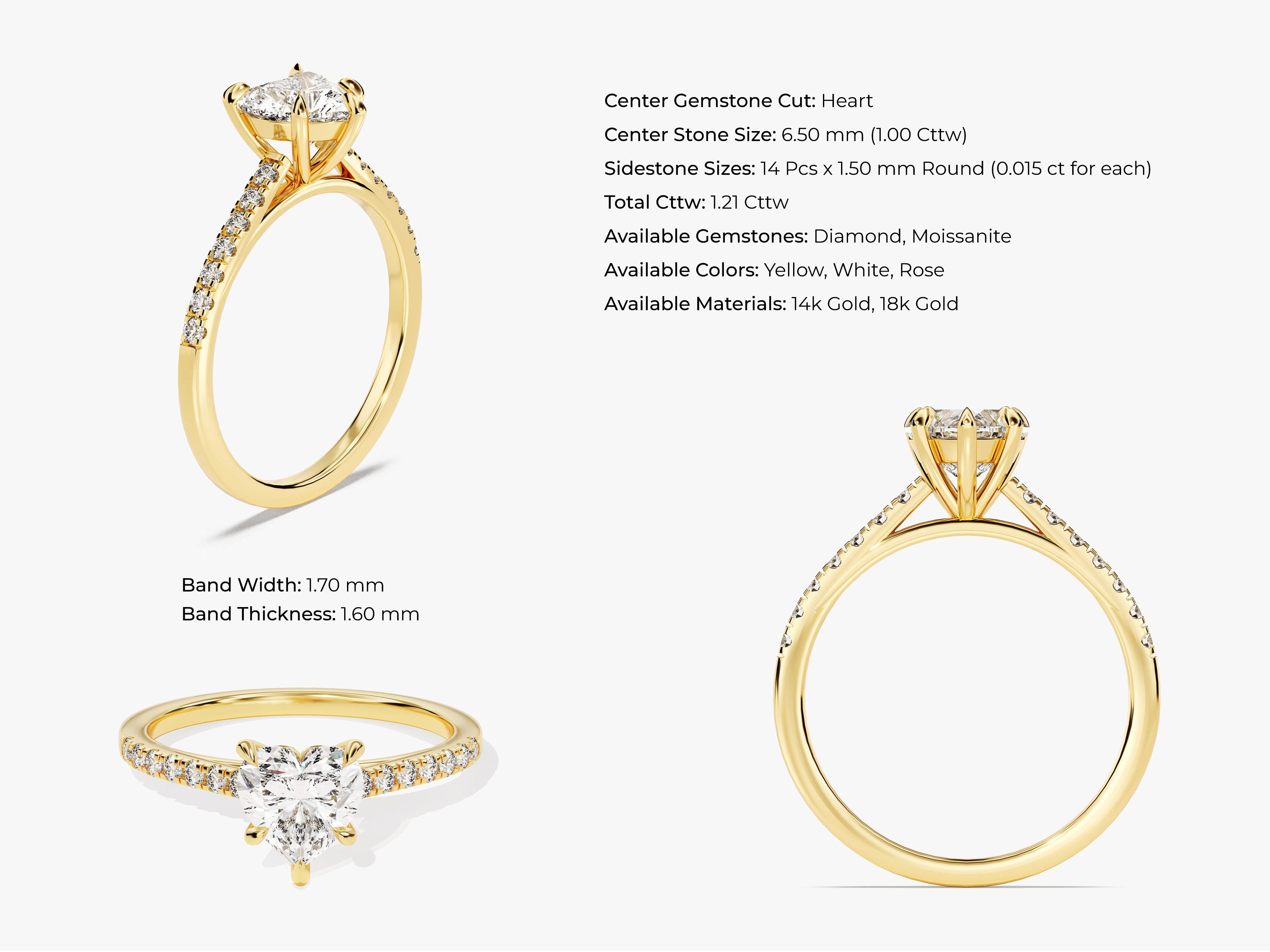 Heart Cut Moissanite Engagement Ring with Pave Set Side Stones (1.00 CT)