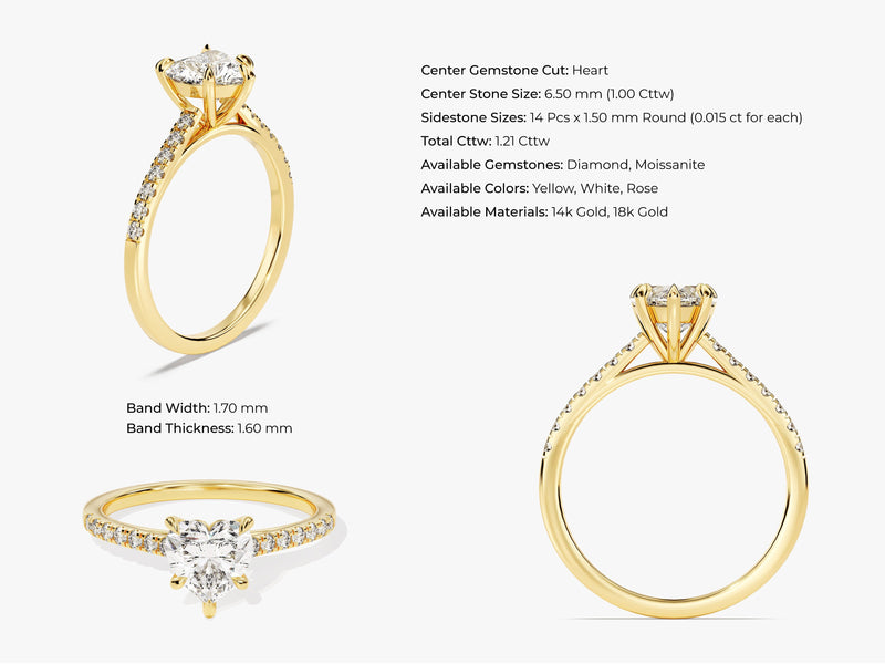 Heart Cut Diamond Engagement Ring with Pave Set Side Stones (1.00 CT)